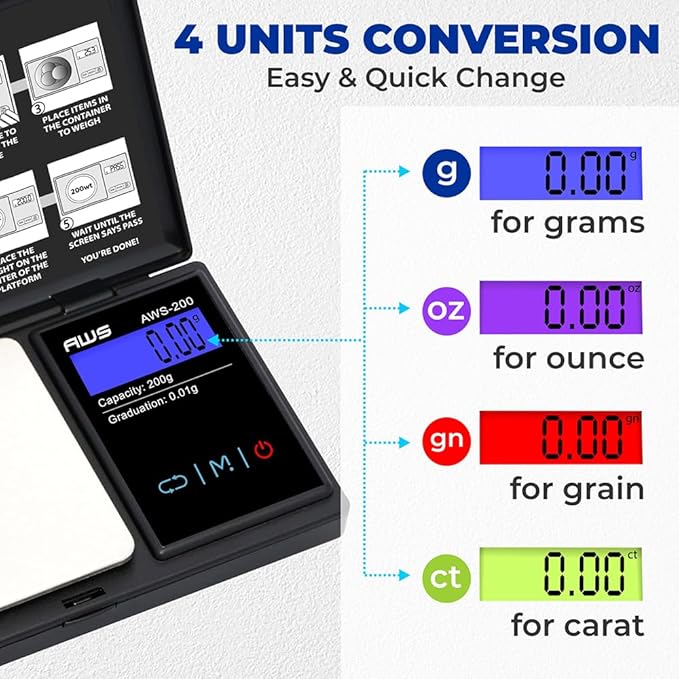 American Weigh Scales 200g x 0.01g Series Digital Pocket Weight Scale | Precision Digital Scale LCD Display, Jewelry, Coins, Food, Lab, Medicine Kitchen Lab Scale (Calibration Weight Included)- Black