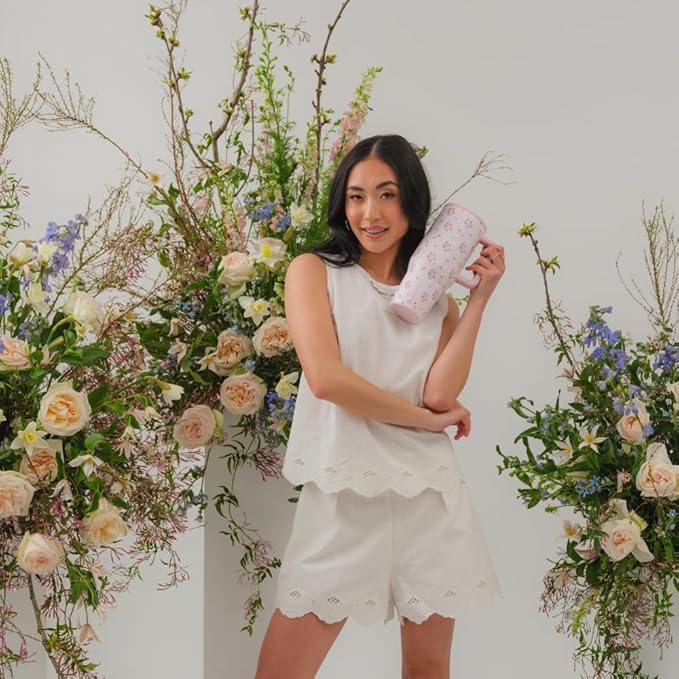 HydroJug Traveler - 32 oz Water Bottle with Handle & Flip Straw - Fits in Cup Holder, Leak Resistant Tumbler-Reusable Insulated Stainless Steel & Rubber Base - Gifts for Women & Men, Wildrose