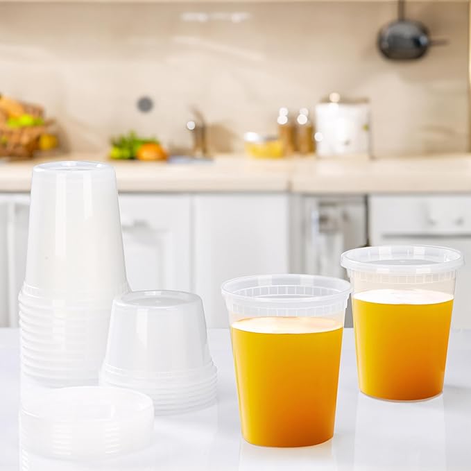 TashiBox Deli Food Containers with Lids 48 Sets (16 & 32 oz 24 Each) - Plastic Food Storage Containers - Clear Disposable Meal Prep Containers, BPA Free, Leakproof, Microwave and Freezer Safe