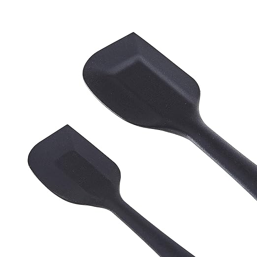 Amazon Basics Non-Stick Heat Resistant Rectangular Silicone Spatula Set, 2 Small & 2 Large Spatulas, Black, Pack of 4