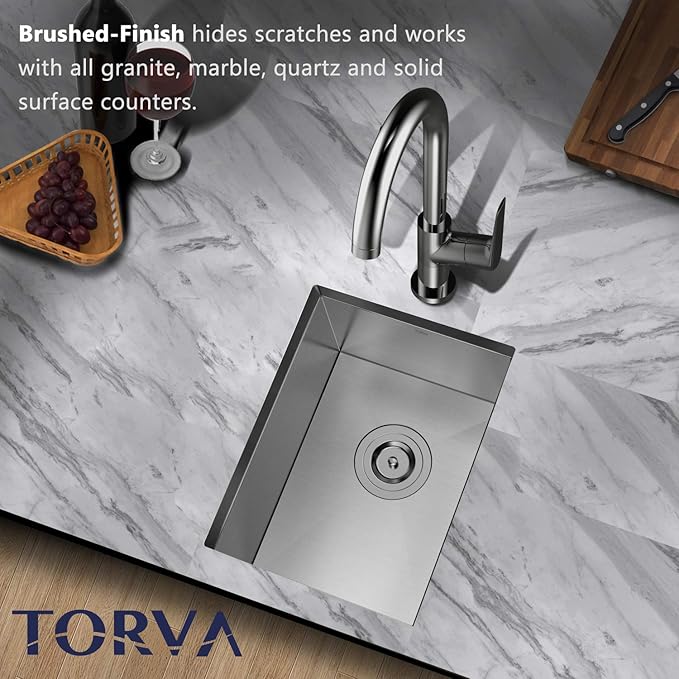 TORVA 14 x 18 Inch Undermount Kitchen Sink, Premium 304 Stainless Steel Bar Sink - 9 Inches Deep Basin Single Bowl Sink