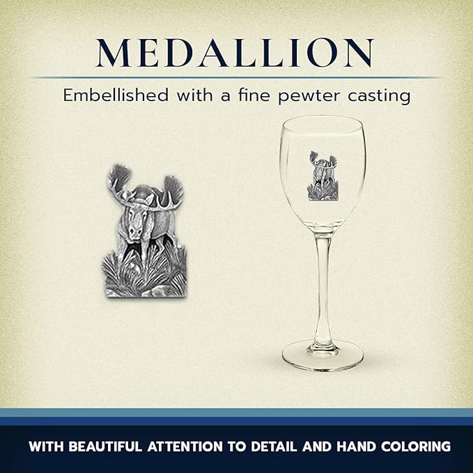 Heritage Pewter Moose Glass Goblets – Set of 2 | 12 OZ Goblet Wine Glasses | Expertly Crafted Pewter Glass