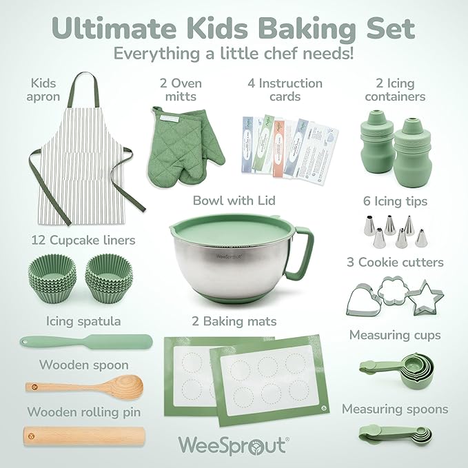 Ultimate Baking Kit for Kids - Kids Baking Set with Child Sized Utensils - Includes Apron, Oven Mitts, Silicone Mats & Liners - Perfect Cooking Set for Ages 8-12 - Gift for Children – Pink