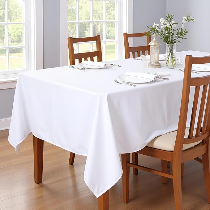 sancua Rectangle Tablecloth - 60 x 102 Inch - Stain and Wrinkle Resistant Washable Polyester Table Cloth, Decorative Fabric Table Cover for Dining Tables, Buffet Parties and Camping, White