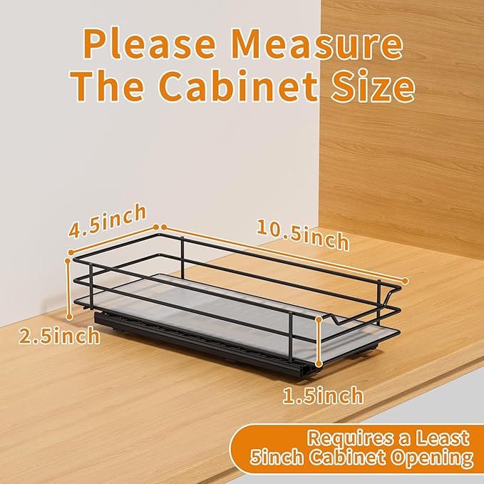 RCHYFEED Pull Out Spice Rack Organizer for Cabinet,Slide out Spice Organizer for Inside Cabinets,Heavy Duty Spice Organization for Kitchen and Pantry,Seasoning,Sauces(1-Tier,4.5" Wx10.5 Dx2.5 H)