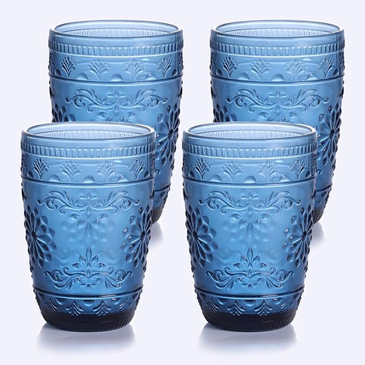 14OZ Drinking Highball Beverage Glass Cup, Blue Drinking Glasses, Colored Glassware Set for Party Wedding, Home, Office, Water, Juice, Cocktail, Highball Glasses Set of 4
