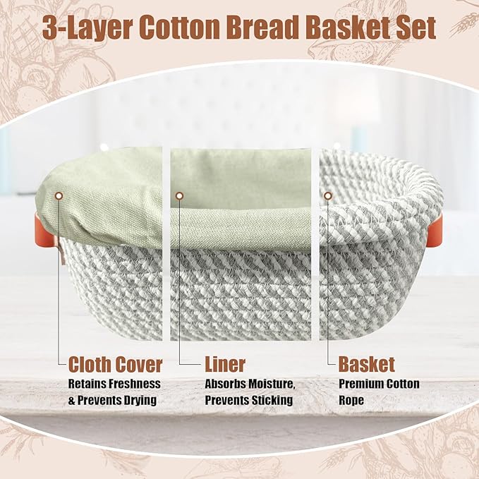 Sourdough Starter Kit, Sourdough Bread Baking Supplies with with 40oz Jar, 10" & 11" Cotton Banneton Proofing Baskets Set - Artisan Bread Tools, Silicone Sling for Homemade Sourdough Baking