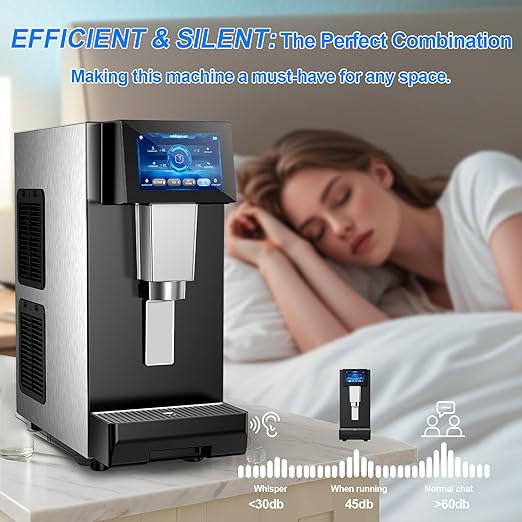 Undercounter Nugget Ice Maker with Water Dispenser – 60 lbs/Day, 10 lbs Bin, Soft Chewable Ice Machine, Self-Cleaning Stainless Steel Ice Machine Maker for Home, Bar, Kitchen, Office