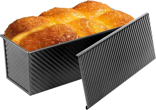 Non-Stick Pullman Loaf Pan with Lid 13x4 Inch - 2.2lb Carbon Steel Bread Baking Pan with 4 Vent Holes, Heavy Duty Sourdough Loaf Pan with Cover for Homemade Sandwich Bread (Black)