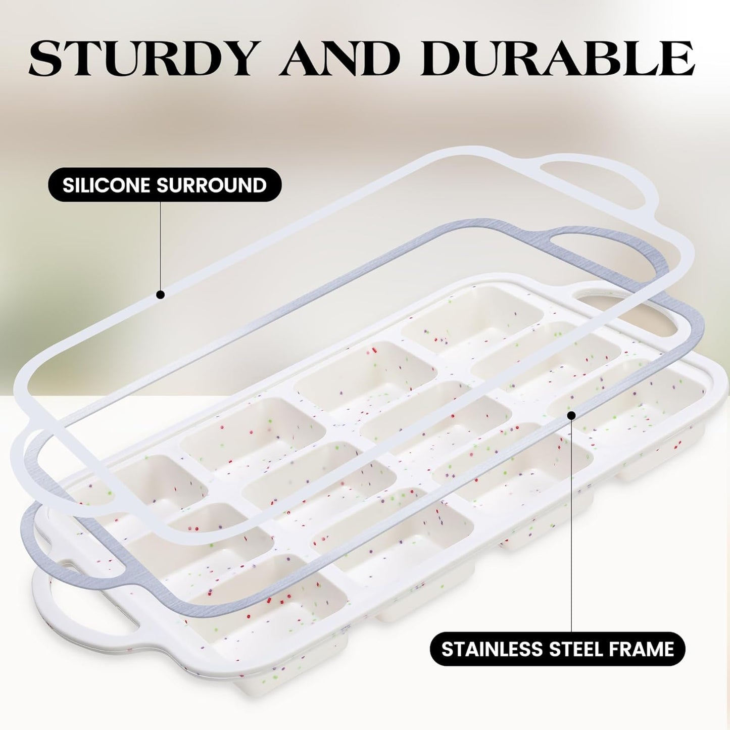 2 Pcs Brownie Pan With Dividers Silicone Nonstick Mini Individual 12 Cup Square Muffin Cupcake Pans with Metal Frame(Cream)