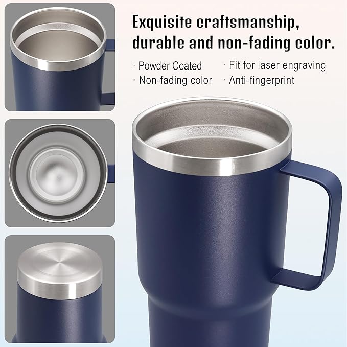 20 oz Tumbler with Handle and Lid, Stainless Steel Tumbler Insulated Travel Coffee Mug, Spill Proof Double Wall Vacuum Tumbler Cup Keep Drink Hot & Cold, Navy,12 Pack