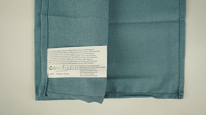 Solid Color Polyester Linen Blended Thin Dinner Cloth Napkins - Set of 12 (40 x 40 cm) - for Events & Home Use (Airy Blue)