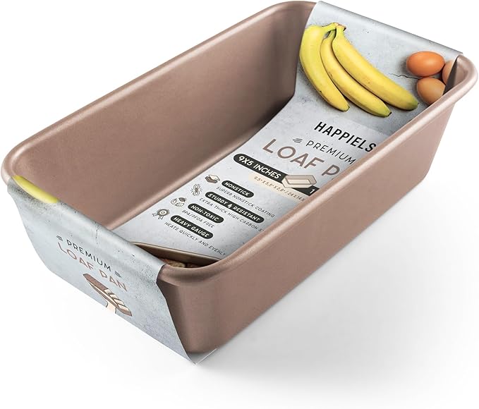 HAPPIELS Nonstick 9x5 inch Bread Loaf Pan for Oven | PFOA & BPA Free Non Toxic Loaf Tin | Molds for Baking | Best 9 x 5 Non stick Bakeware | Nontoxic 5x9 Banana Bread Mold Pans & Tins