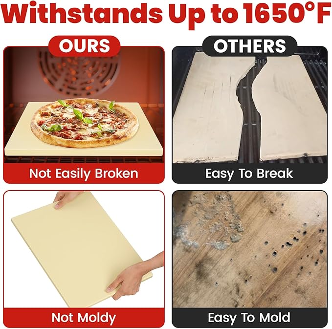 GOOD GAIN Pizza Stone for Oven Grill - Cordierite Baking Stone for Bread, Pies | 15'' x 12'' Rectangular Oven Stones for Cooking | Indoor,Outdoor | Durable, Heat Shock Resistant (Beige)