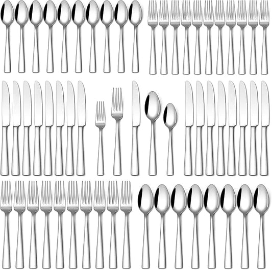 Stapava 60 Piece Silverware Set, Food-Grade Stainless Steel Flatware Sets for 12 Mirror Polished Cutlery Utensil Sets Include Dinner Knives Spoons and Forks Set Dishwasher Safe for Home Restaurant