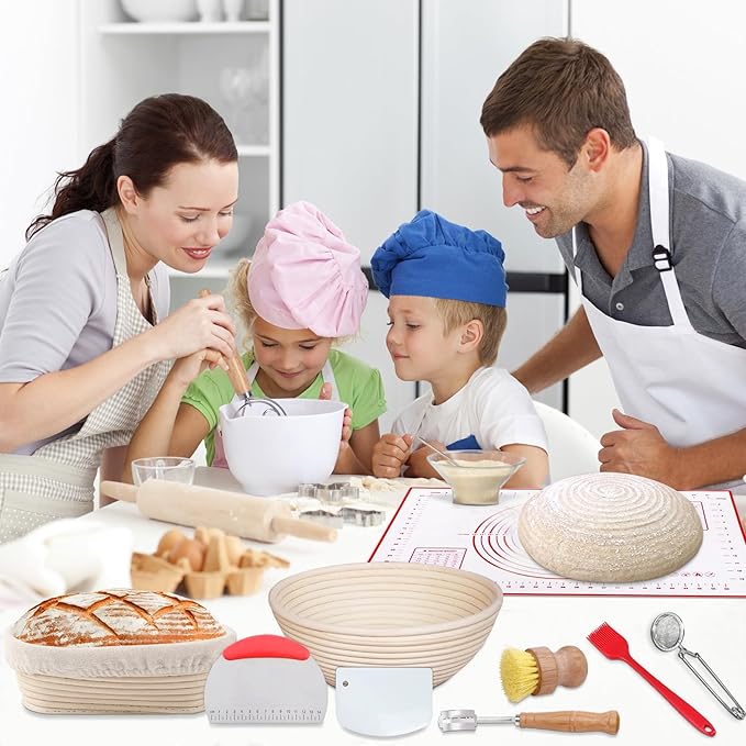 Sourdough Bread Baking Supplies, Sourdough Starter Kit for Bread Making Includes 10" Round & Oval Banneton Bread Proofing Basket with Liners Sourdough Kit for Making Baking Fermentation