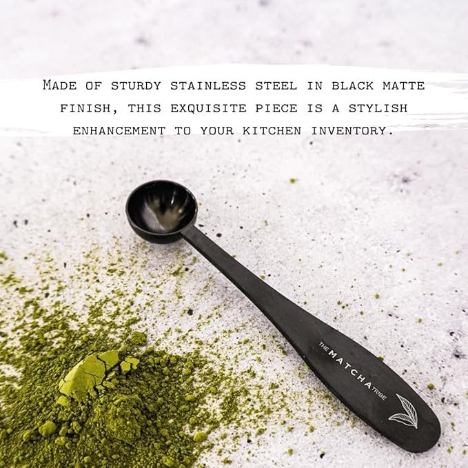 Black Matte Stainless Steel 1 Gram (1/2 Teaspoon) Matcha Measuring Spoon for Perfect Matcha Lattes.