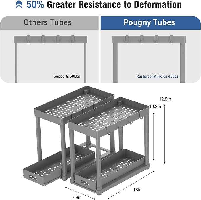 2 Pack Pull-Out Storage Organizers, Under Sink Organizer and Storage for Bathroom & Kitchen,Multi-Purpose Under Cabinet Organizers and storage Black