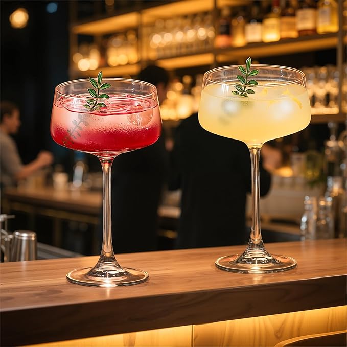 KAMMAK Coupe Glasses Set of 2, 8.9oz Crystal Cocktail Glasses, Classic Cocktail Glassware for Espresso Martini, Margarita, Manhattan, Modern Bar Drinkware for Party, Beach, Anniversary