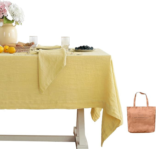 Linen World Vintage Tablecloths 55x55 Inch,100% French Linen Tablecloth,Classic Vintage Washed Table Cloths for Kitchen,Outdoor,Weddings,Decorative Valentine Easter,Mellow Yellow