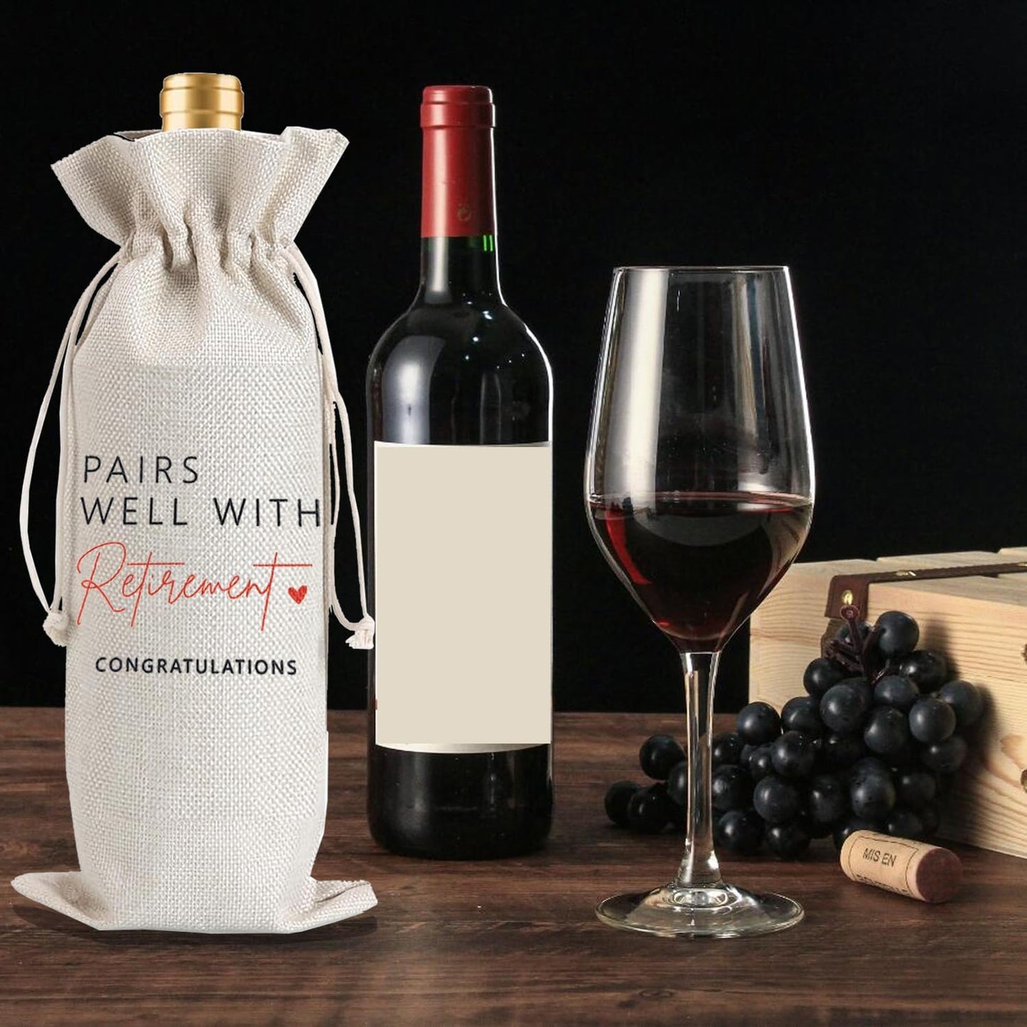 Julont 2Pcs Retirement Gifts for Women Men Farewell Gifts for Friends Retirement Wine Bag with 2Pcs Kraft Blessing Cards and natural jute rope (2 pieces)