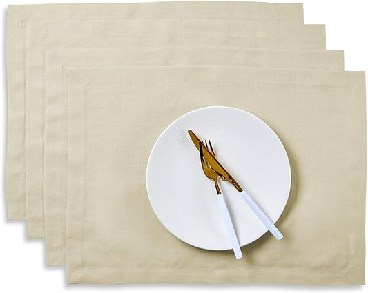 Solino Home Linen Cloth Placemats Set of 4 - 100% Pure Linen Birch Placemats 14 x 19 Inch for Fall, Autumn, Thanksgiving - Fete