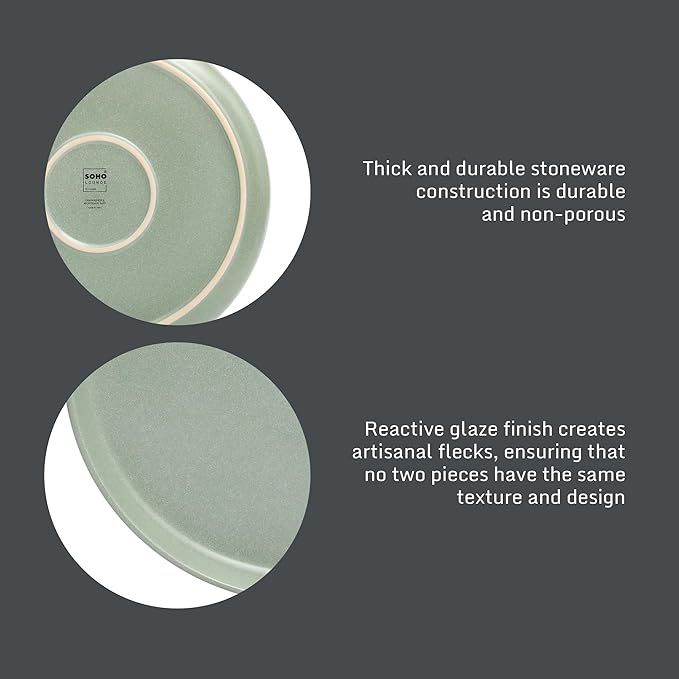 Gibson Elite Pasco 16 Piece (Service for 4) Plates and Bowls Double Bowl Reactive Glaze Dishes Stoneware Ceramic Dinnerware Set - Green