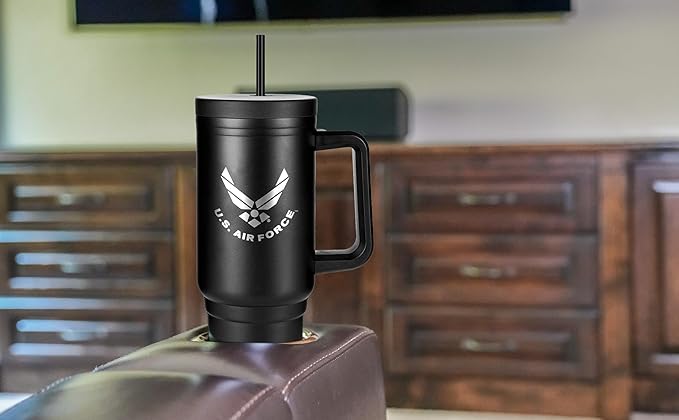 40oz USAF Tumbler with Handle, Leakproof Lid & Straw-Laser-Engraved Air Force Logo - Gifts for Airmen - USAF 40oz Tumbler