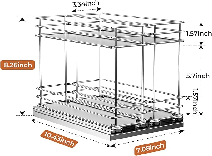Pull Out Spice Rack Organizer for Cabinet, Slide Out Spice Racks, Easy to Install, 3.0''Wx10.35''Dx8.26''H, 2 Drawers 2 Tiers(Silver)