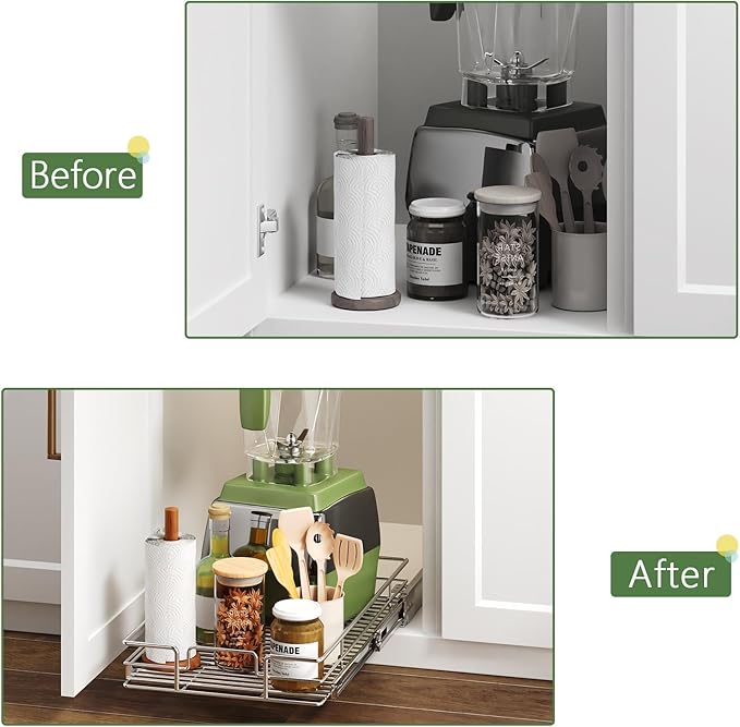 Pull Out Cabinet Organizer 12½" W x 21½" D, Heavy Duty Cabinet Pull Out Shelves, Slide Out Drawers Organization for Kitchen Cabinets Bathroom