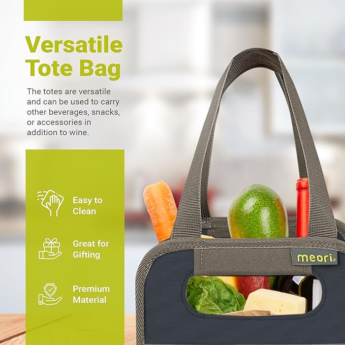 meori Foldable 4 Bottle Wine Tote Marine Blue Organize Crate Glass Dividers Stylish Travel Storage Box Liquor Spirits Tastings Grocery Shopping Hostess Gift (A100814)