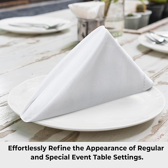 Urban Villa Cloth Napkins White Hemstitch Dinner Napkins Set of 12 (20X20) 100% Cotton Absorbent Washable Durable Reusable Ideal for Hotel Collection Farmhouse Party Thanksgiving Fall Dinner Napkins