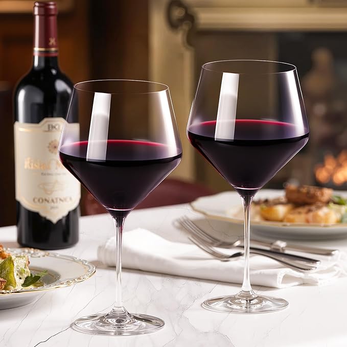 KAMMAK Wine Glasses Set of 2, 20 oz Hand Blown Crystal Bordeaux Wine Glasses, Thin Rim & Long Stem, Perfect for Red & White, Daily Use, Wedding Anniversary or Birthday Gift with Gift Box, Jenny