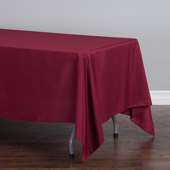 LTC LINENS 2 Pack Rectangular Tablecloths Burgundy 70 x 120 Inch for 6 or 8 ft Rectangle Banquet Tables with Half-Drop - Stain and Wrinkle Resistant Polyester Cloth Table Covers for Wedding, Party