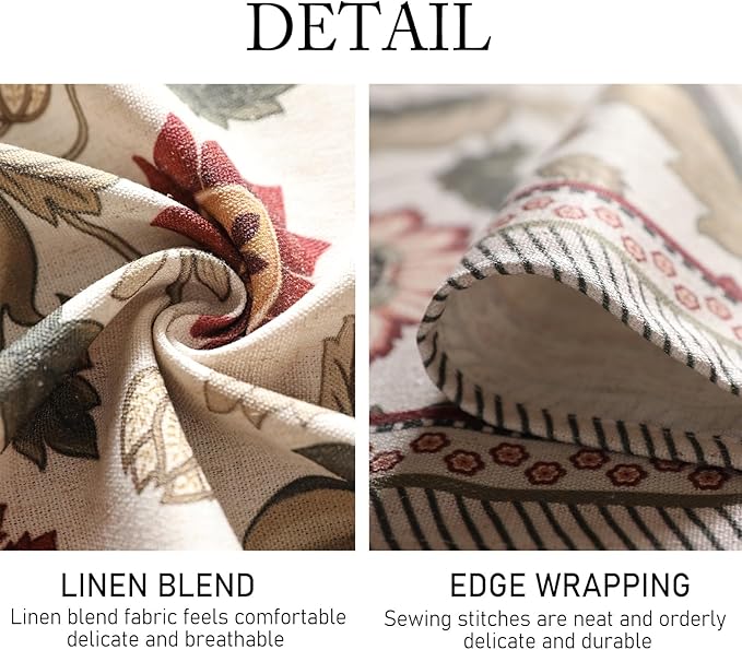 French Tablecloth for Round Tables,Linen Table Cloth with Red Flowers Pattern,Heavy Durable Table Cover for Dining Thanksgiving Kitchen Decor Party Christmas,Diameter 55"