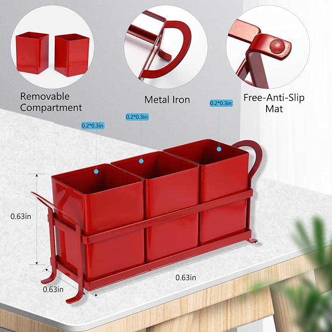 Kitchen Utensil Holder for Countertop - Outdoor Silverware Caddy, Picnic and Camping Utensil Organizer, Flatware Holder for Party Gatherings, Metal and Durable Design (Red)