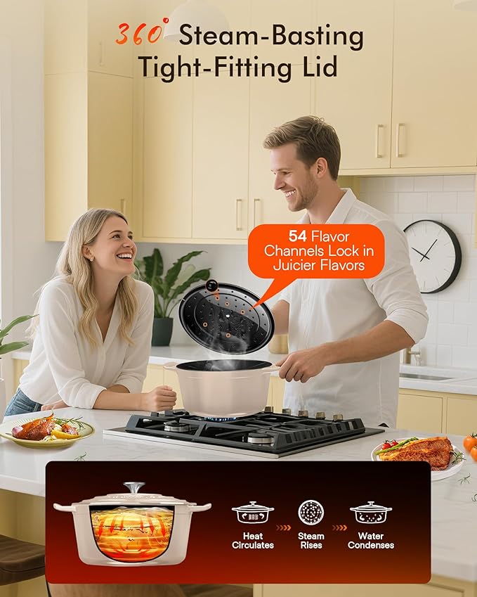 Nuwave 6QT Healthy Enameled Cast Iron Dutch Oven Pot with Lid, Heavy Duty 7-Layer Enamel, Enhanced Rust Protection, Dual Handles, Oven Safe to 500°F for Sourdough Bread Baking, Braise, Stew, Roast