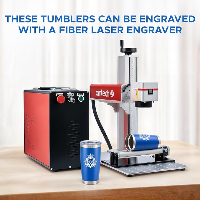 OMTech 20oz Tumblers Bulk, 12pc Stainless Steel Tumbler Set with Lid & Straw, Double Wall Vacuum Insulated Mug for Laser Engraver, Travel Coffee Mug for Hot & Cold Drinks, Navy Blue Powder Coated Cup