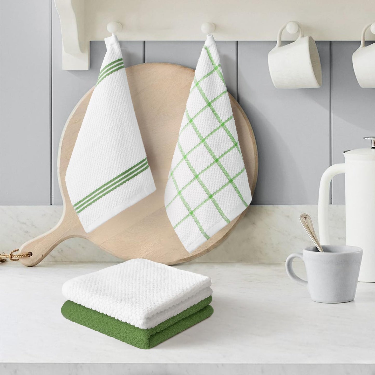 Artoid Mode Ring Spun Cotton Green Dishcloth Kitchen Towels, 12x12 Inch Ultra Soft Absorbent Quick Drying Household Cleaning Kitchen Rags Set of 4