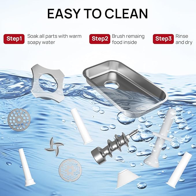 Electric Meat Grinder #12, 1.0 HP Heavy Duty Stainless Steel Meat Mincer, 2400W Max, Includes 2 Blades, 2 Plates & 3 Sausage Stuffing Tubes, Meat Grinder for Home Kitchen & Restaurant Use