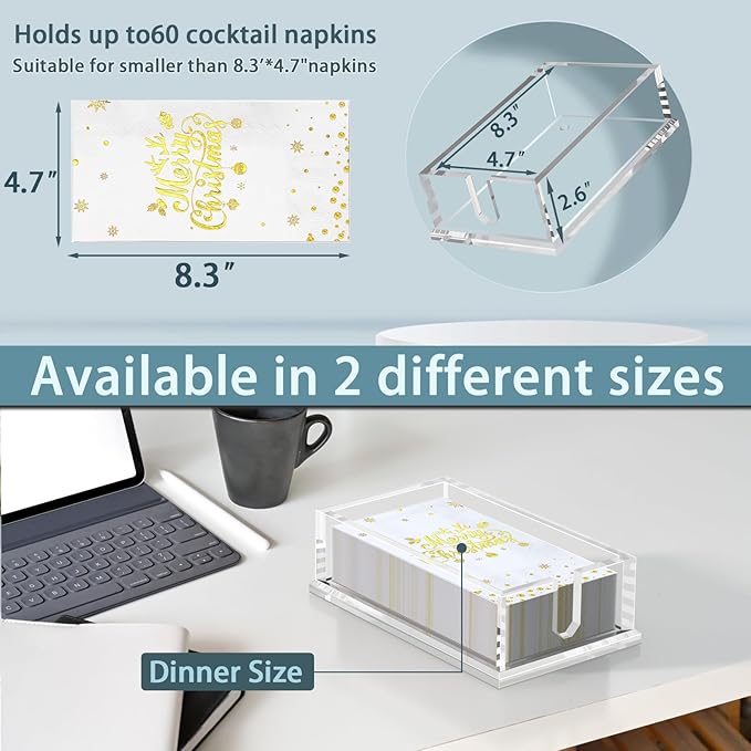 Napkin Holder for Table, Acrylic Napkin Paper Towel Holder for Kitchen, Clear Acrylic Guest Towel Holder Tray for Bathroom, Cocktail Napkin Holder for Dinner (Rectangle Clear 0.31+0.4in Thickness)