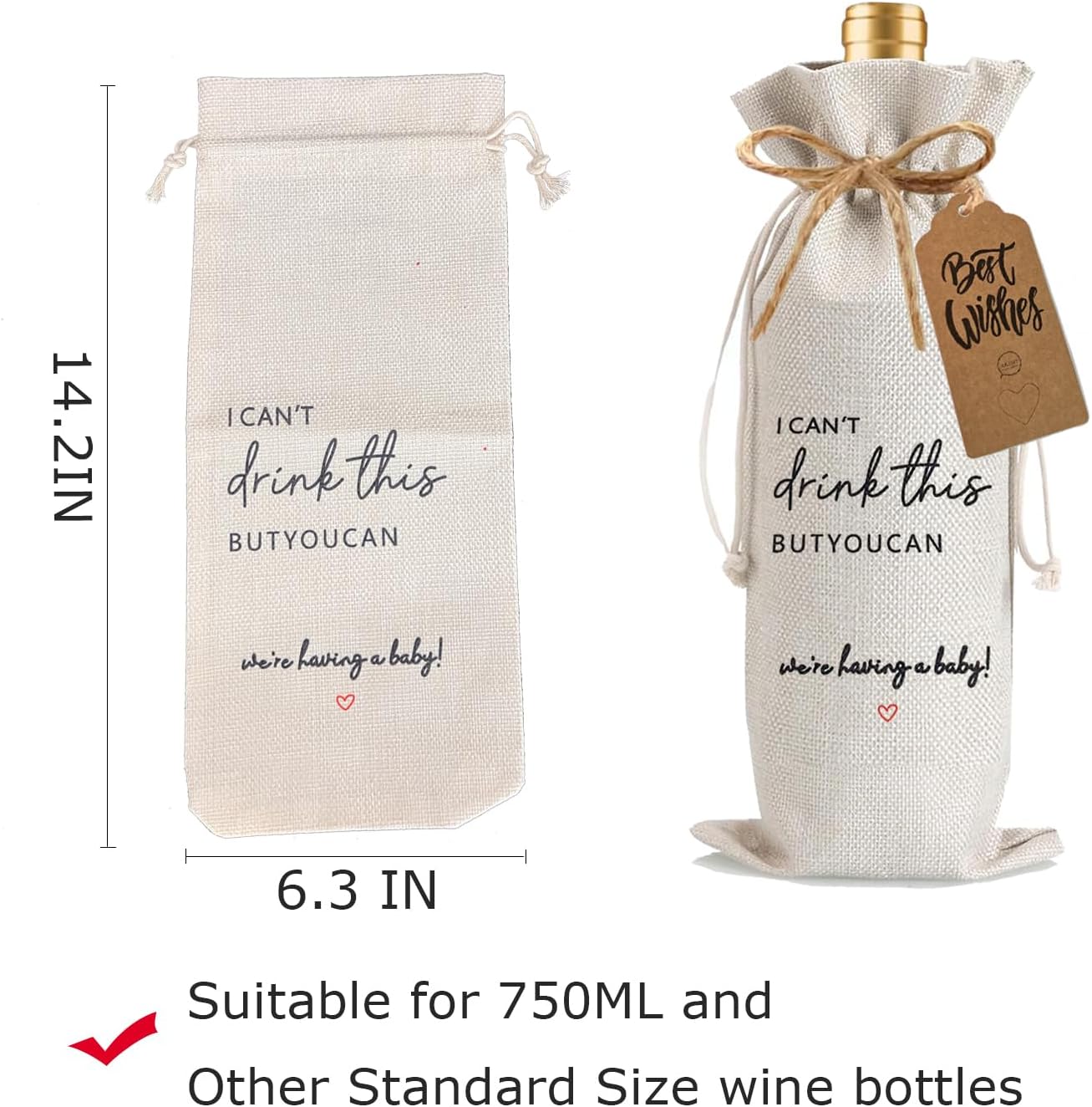 2 Pcs Pregnancy Announcement Wine Bag New Mom Dad Pregnancy Announcement for Grandparents Parents Aunt friends with 2 Pcs Kraft Blessing Cards and natural jute rope