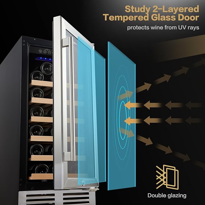 BODEGA 15 Inch Wine Fridge Under Counter, Freestanding Wine Cooler Refrigerator with Glass Door, Hold 31 Bottles, With App Control, For Kitchen, Bedroom, Home, Office