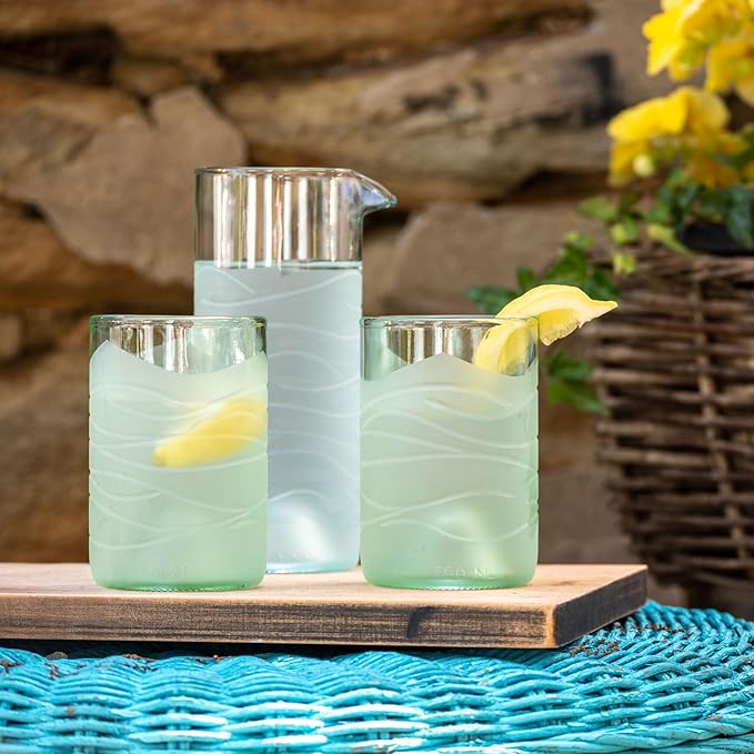 Rolf Glass Glacier Glass 12oz Tumbler | Recycled Glassware | Made in the USA | Antique Green Glass | Eco-Friendly Repurposed Wine Bottles | Set of 4