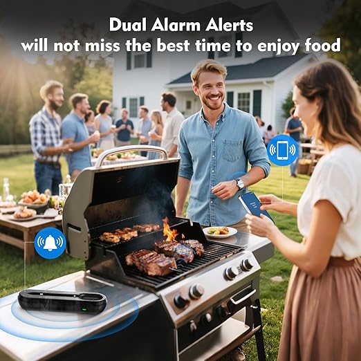 Aurasky Unique Wireless Meat Thermometer, Accurate Temperature Detection Probe, 500FT Remote Monitoring, Dual Alarm, Cooking Meat Thermometer Wireless for Grilling, Smoking, Oven, BBQ, Rotisserie