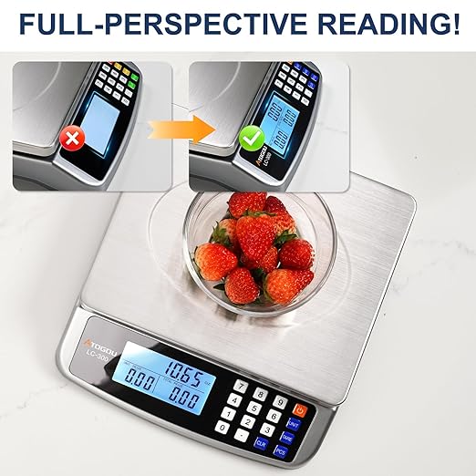 110lb Food Scale, Commercial Kitchen Scale with Price Computing, Plug-in Usable, 0.05oz/1g, 304 Stainless Steel, for Cooking, Vegetables, Farm, Industry, Counting. LC300 Grey