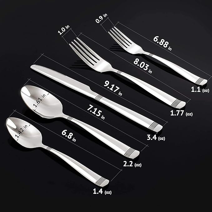 Elegant Design Flatware, Silverware Set for 8 persons, 40 Piece - Spoons, Forks, and Knives 18/10 Stainless Steel, Dishwasher Safe