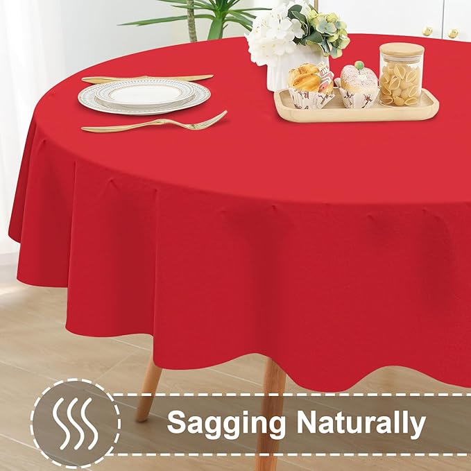 homing Round Vinyl Tablecloth, Waterproof Spillproof Plastic Flannel Backed Table Cloth, Wipe Clean Table Cover for Dining, Buffet Parties and Camping (Red, 60")