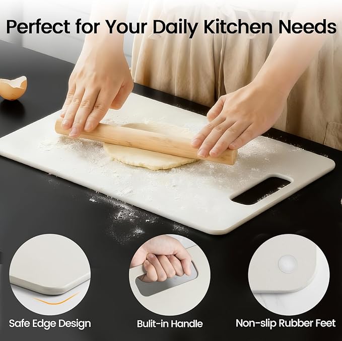 Cutting Boards for Kitchen [Set of 2], Wood Fiber Composite Cutting Board, Dishwasher Safe, Non Slip Non Toxic Chopping Board for Meat Vegetables Fruit Cheese - White