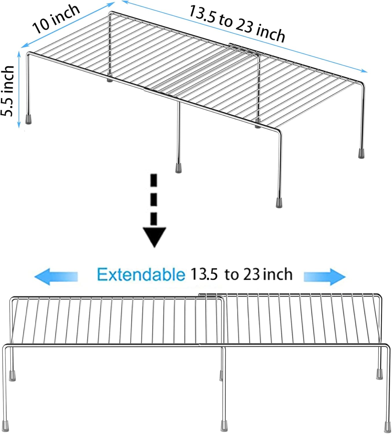 Redrubbit Cabinet Storage Shelf Rack, Expandable Metal Rustproof Kitchen Counter and Cabinet Shelf, Storage Rack Organizer Space Saver for Kitchen, Fridge, Cabinet, Bathroom, Chrome, Set of 6